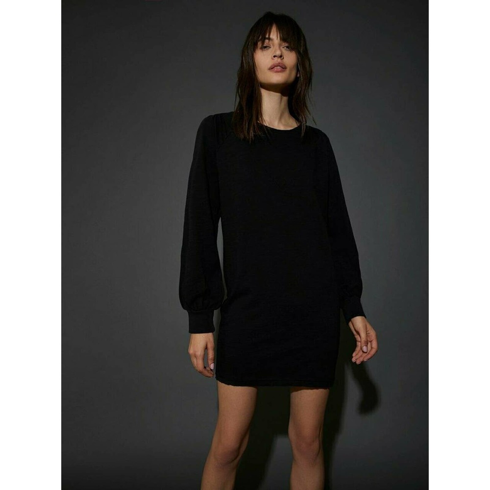 Nation LTD Elisa Dress Womens Size Small Black Puff Sleeve Easy Fit Stretch - Picture 3 of 10